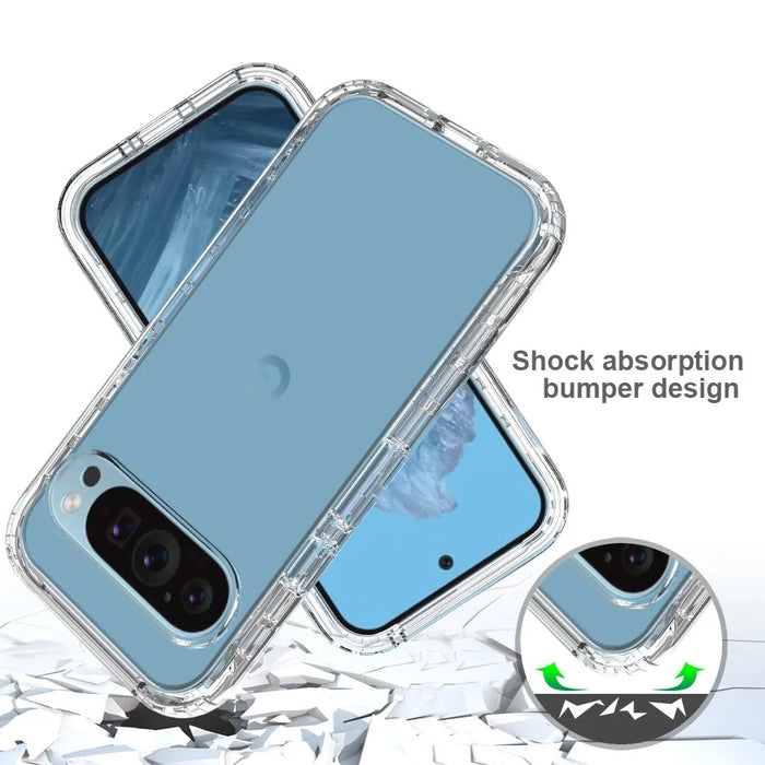 For Google Pixel 9 / 9 Pro Case TPU+PC Full Protection Shockproof Phone Cover with PET Screen Guard - Transparent - 3