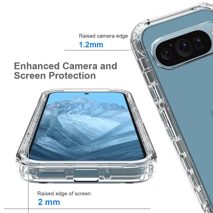 For Google Pixel 9 / 9 Pro Case TPU+PC Full Protection Shockproof Phone Cover with PET Screen Guard - Transparent - 4