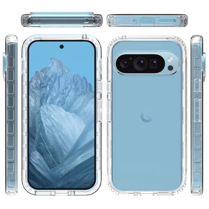 For Google Pixel 9 / 9 Pro Case TPU+PC Full Protection Shockproof Phone Cover with PET Screen Guard - Transparent - 5