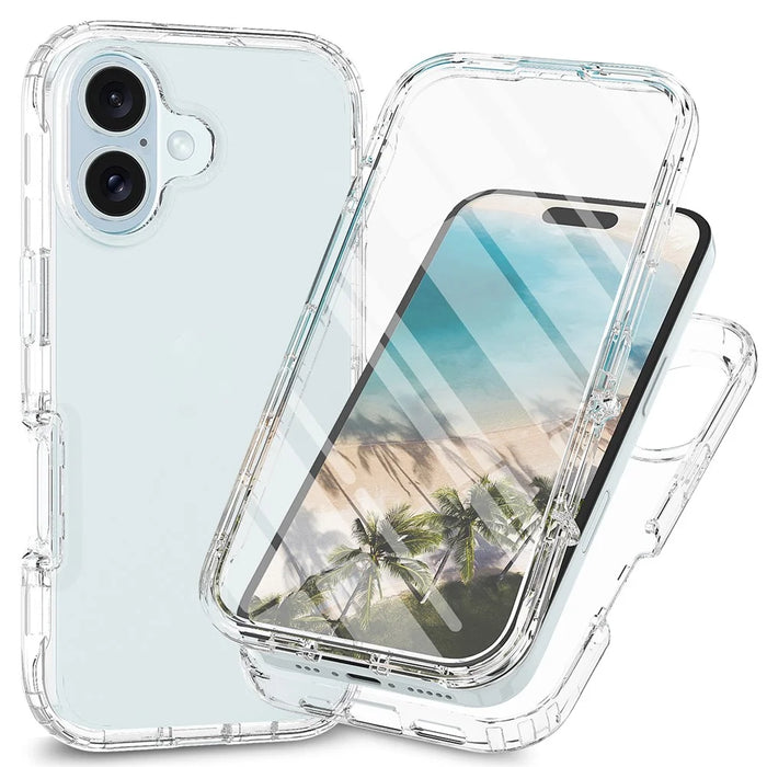 For iPhone 16 Plus Case TPU+PC Full Protection Shockproof Phone Cover with PET Screen Guard - Transparent - 1