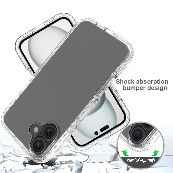 For iPhone 16 Plus Case TPU+PC Full Protection Shockproof Phone Cover with PET Screen Guard - Transparent - 3