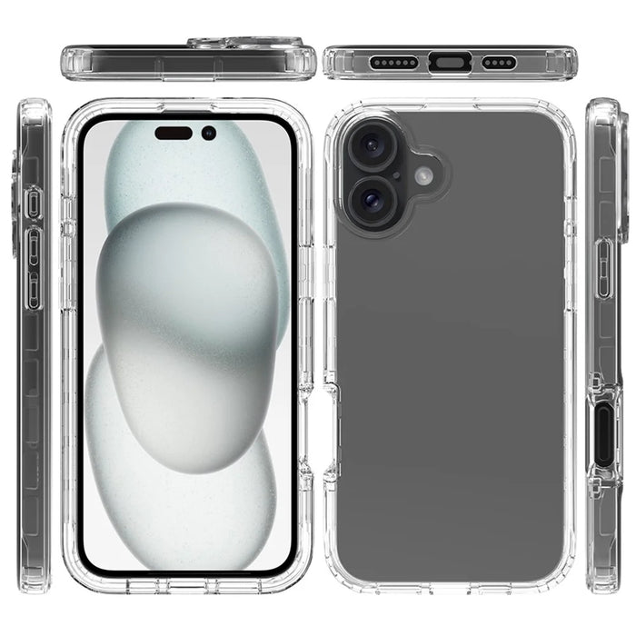 For iPhone 16 Plus Case TPU+PC Full Protection Shockproof Phone Cover with PET Screen Guard - Transparent - 5