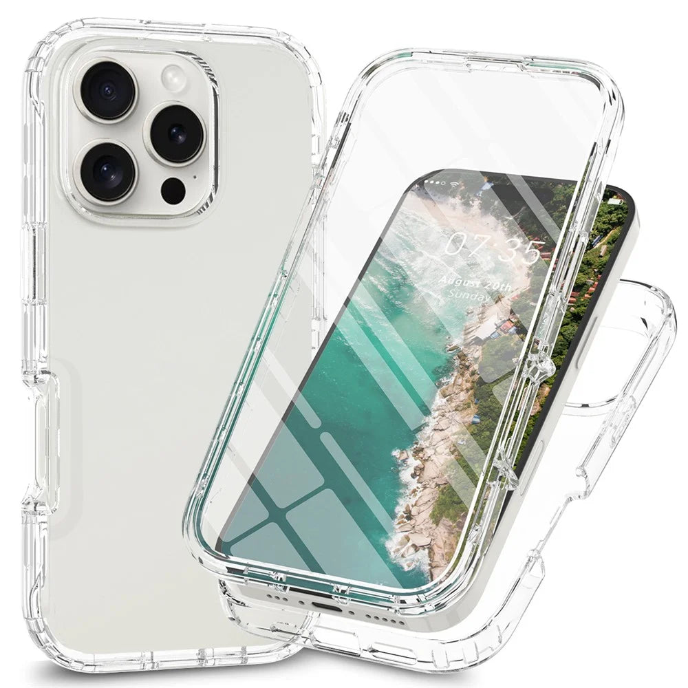 For iPhone 16 Pro Case TPU+PC Full Protection Shockproof Phone Cover with PET Screen Guard - Transparent - 1