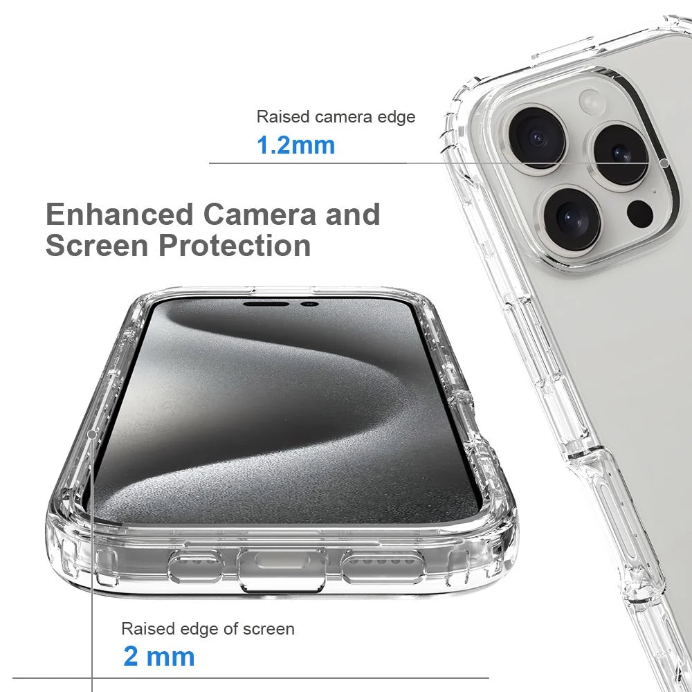 For iPhone 16 Pro Max Case TPU+PC Full Protection Shockproof Phone Cover with PET Screen Guard - Transparent - 4