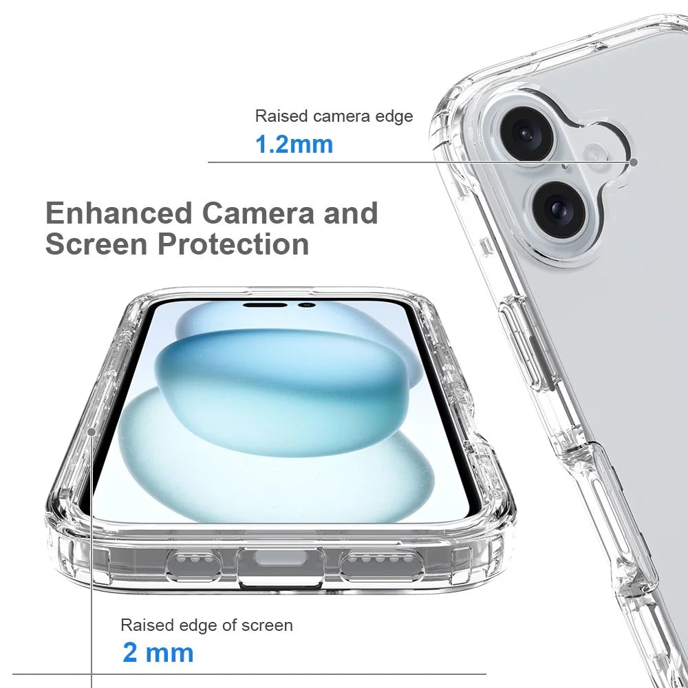 For iPhone 16 Case TPU+PC Full Protection Shockproof Phone Cover with PET Screen Guard - Transparent - 3