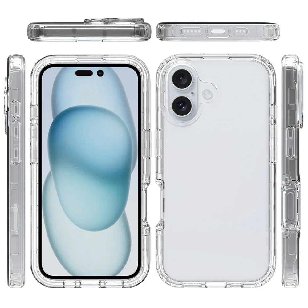 For iPhone 16 Case TPU+PC Full Protection Shockproof Phone Cover with PET Screen Guard - Transparent - 5