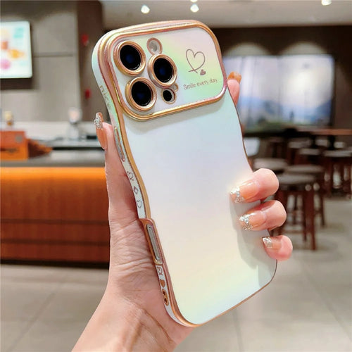 For iPhone 16 Pro Case Curly Shape Love Heart TPU Phone Cover Iridescent Gradient - Colorful White - 1