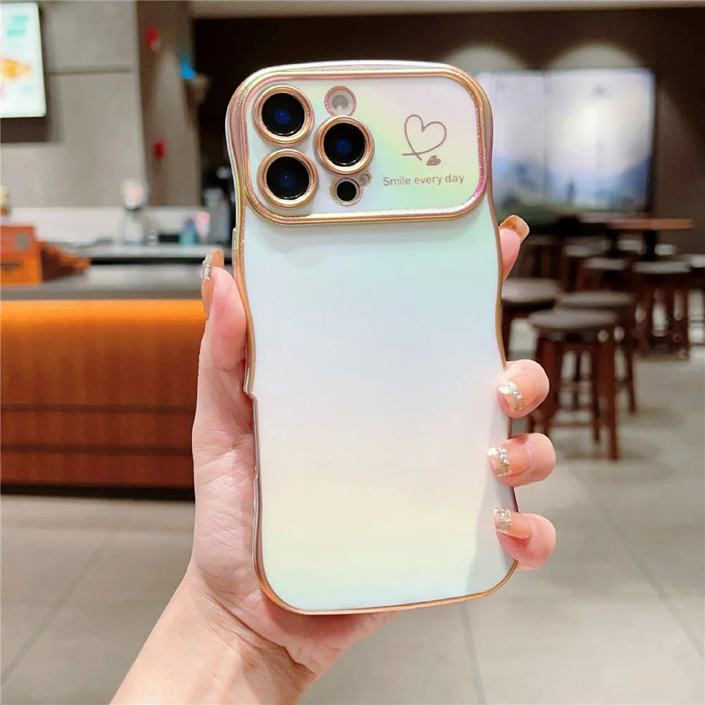 For iPhone 16 Pro Case Curly Shape Love Heart TPU Phone Cover Iridescent Gradient - Colorful White - 2
