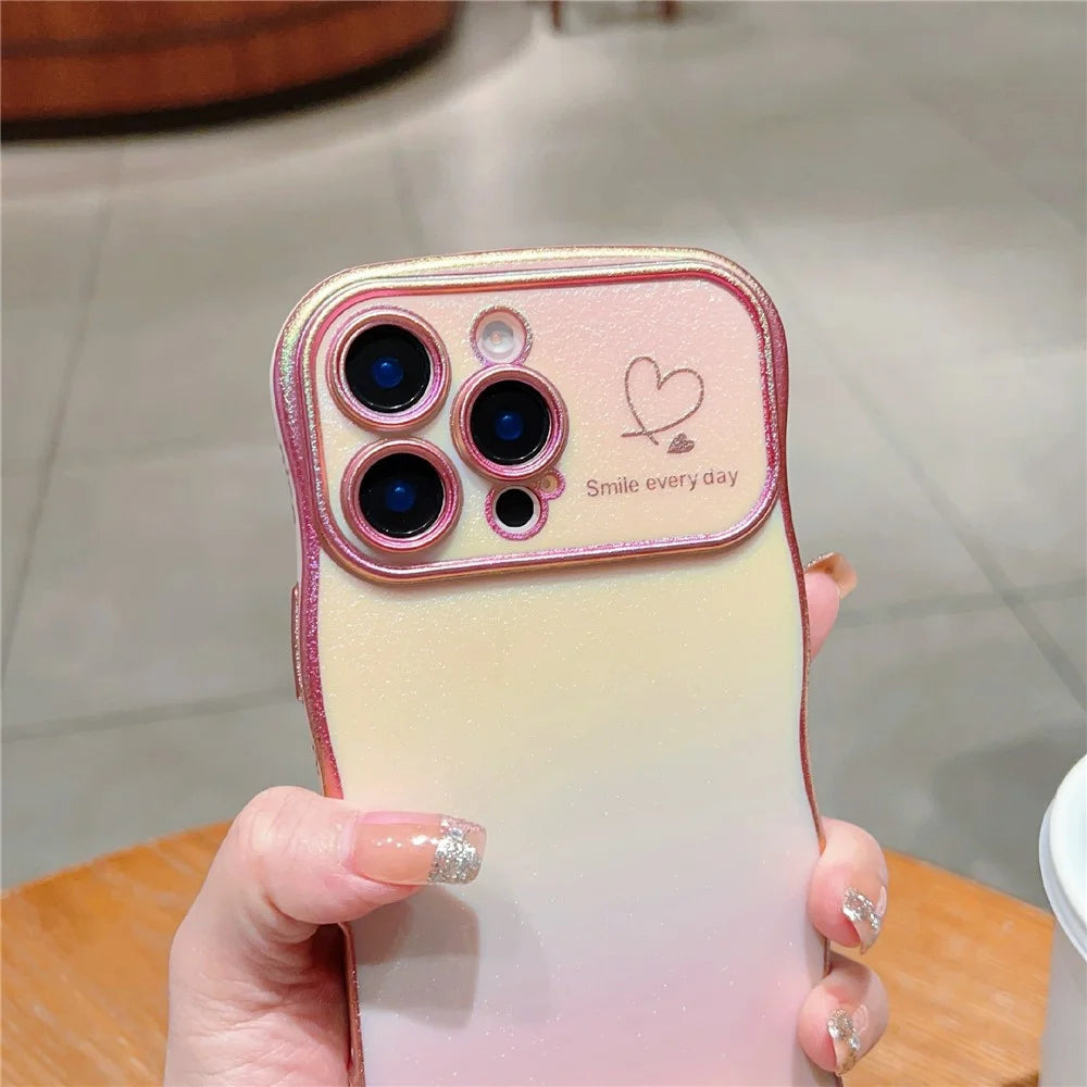For iPhone 16 Pro Case Curly Shape Love Heart TPU Phone Cover Iridescent Gradient - Colorful White - 5