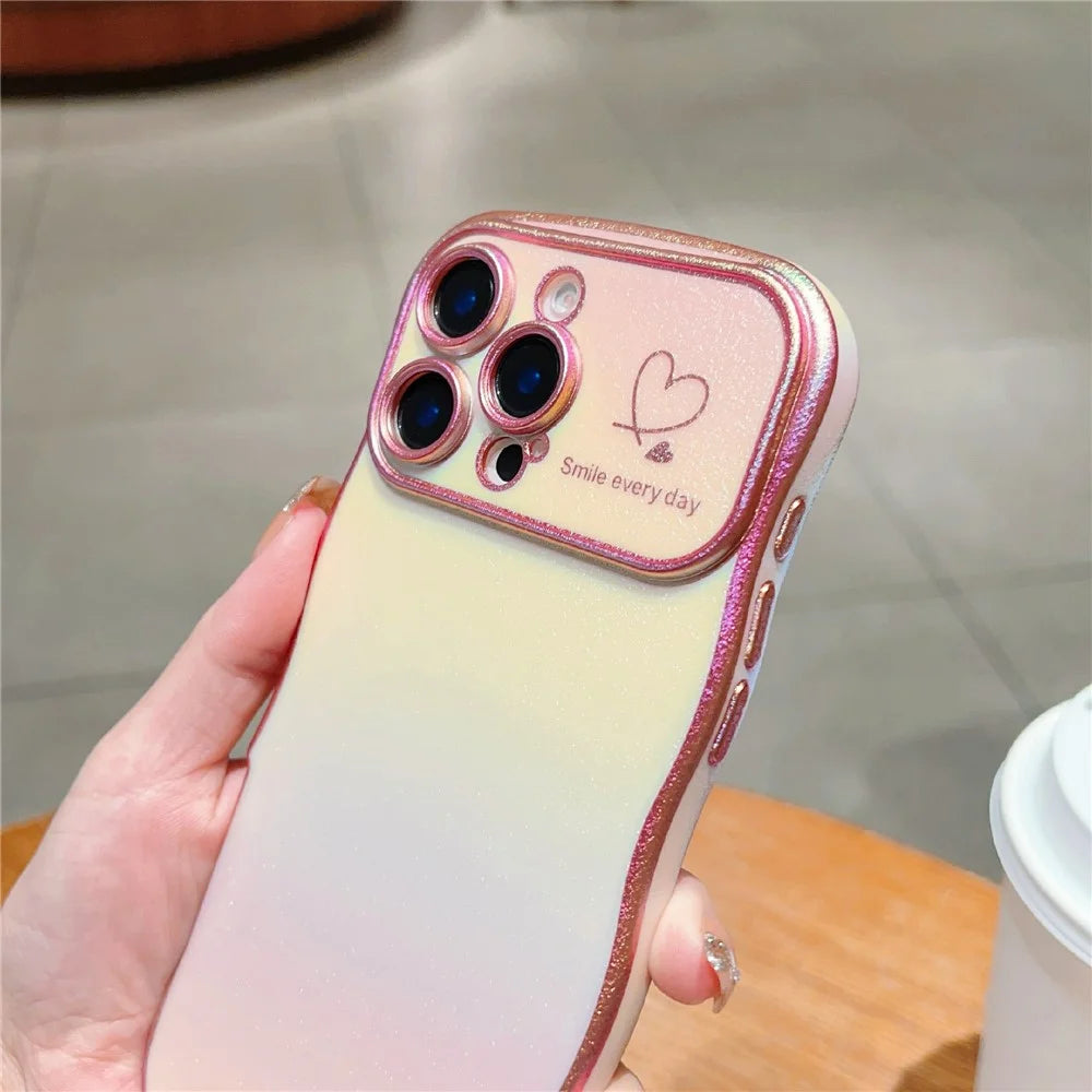 For iPhone 16 Pro Case Curly Shape Love Heart TPU Phone Cover Iridescent Gradient - Colorful White - 6