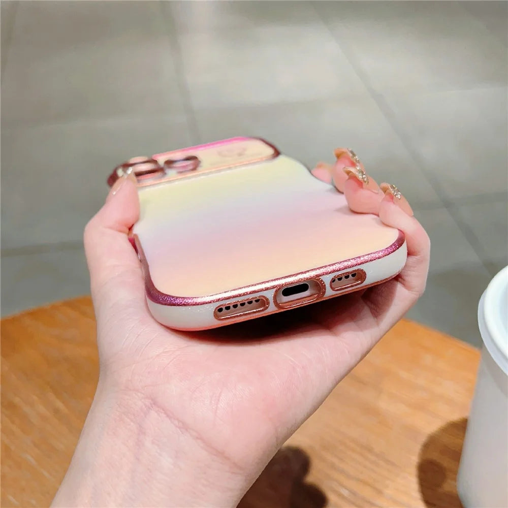 For iPhone 16 Pro Case Curly Shape Love Heart TPU Phone Cover Iridescent Gradient - Colorful White - 7