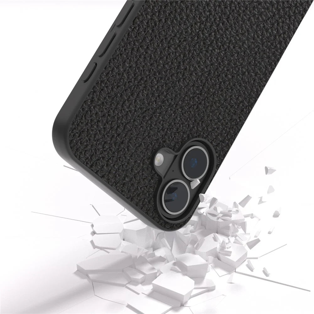 ABEEL For iPhone 16 Plus Case TPU+Genuine Cow Leather Protective Phone Cover - Black - 4