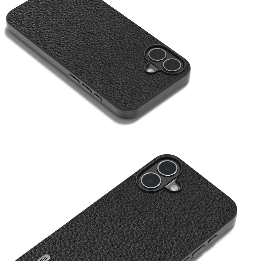 ABEEL For iPhone 16 Case TPU+Genuine Cow Leather Protective Phone Cover - Black - 3