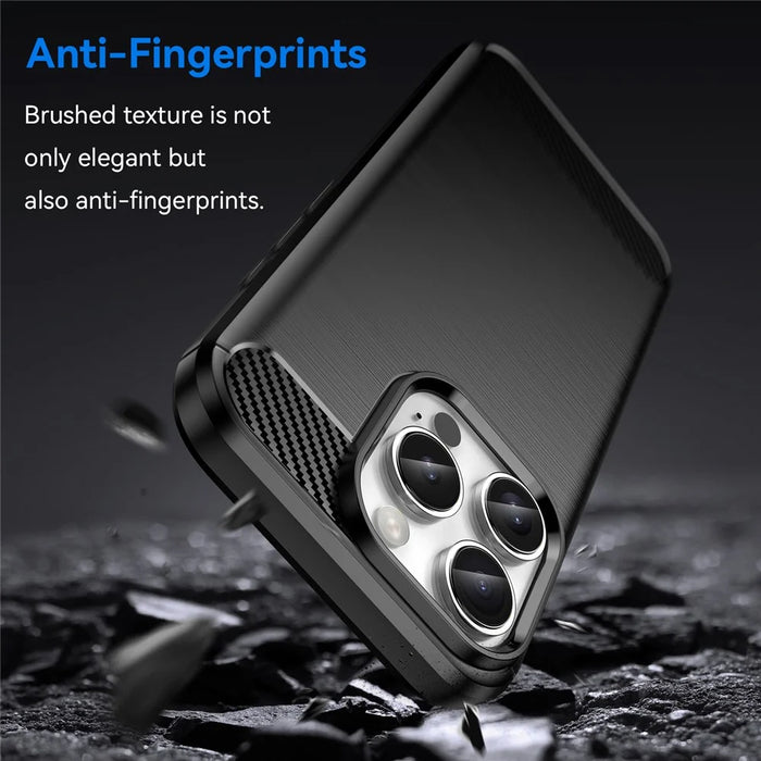 For iPhone 16 Pro Max Case Carbon Fiber Texture TPU Brushed Phone Cover - Black - 3