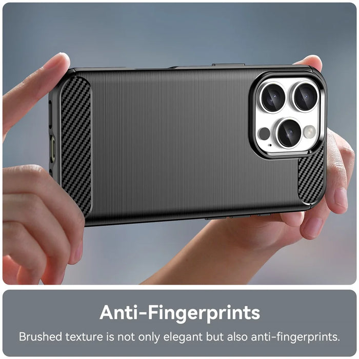 For iPhone 16 Pro Max Case Carbon Fiber Texture TPU Brushed Phone Cover - Black - 5