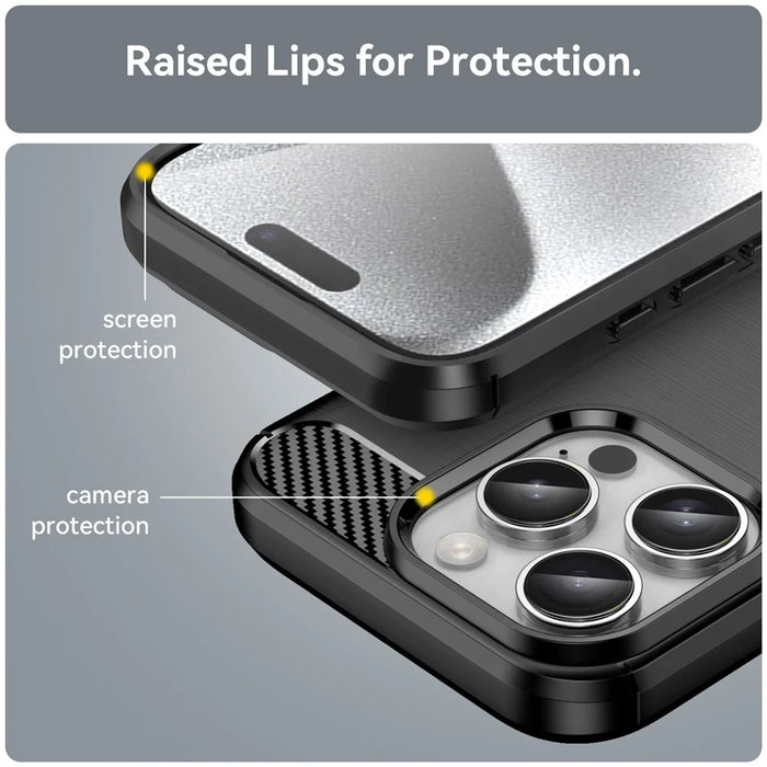 For iPhone 16 Pro Max Case Carbon Fiber Texture TPU Brushed Phone Cover - Black - 6