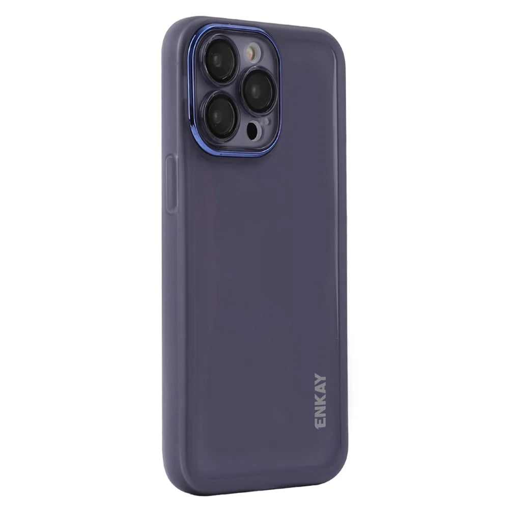 ENKAY HAT PRINCE For iPhone 14 Pro Max Case Matte TPU Phone Cover with Lens Film - Purple - 1