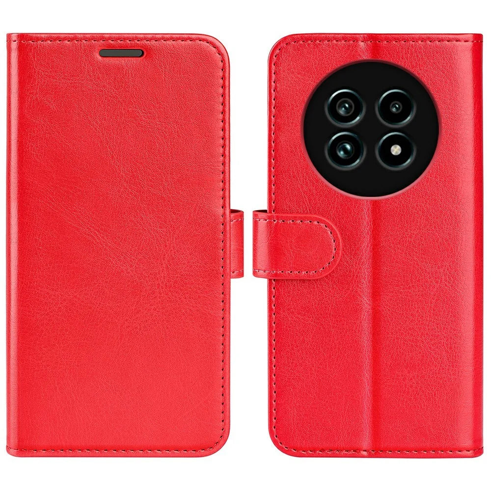 For Realme 13+ 5G (Global) / 13 Pro 5G (China) Wallet Case Crazy Horse Texture Stand Leather Phone Cover - Red - 1