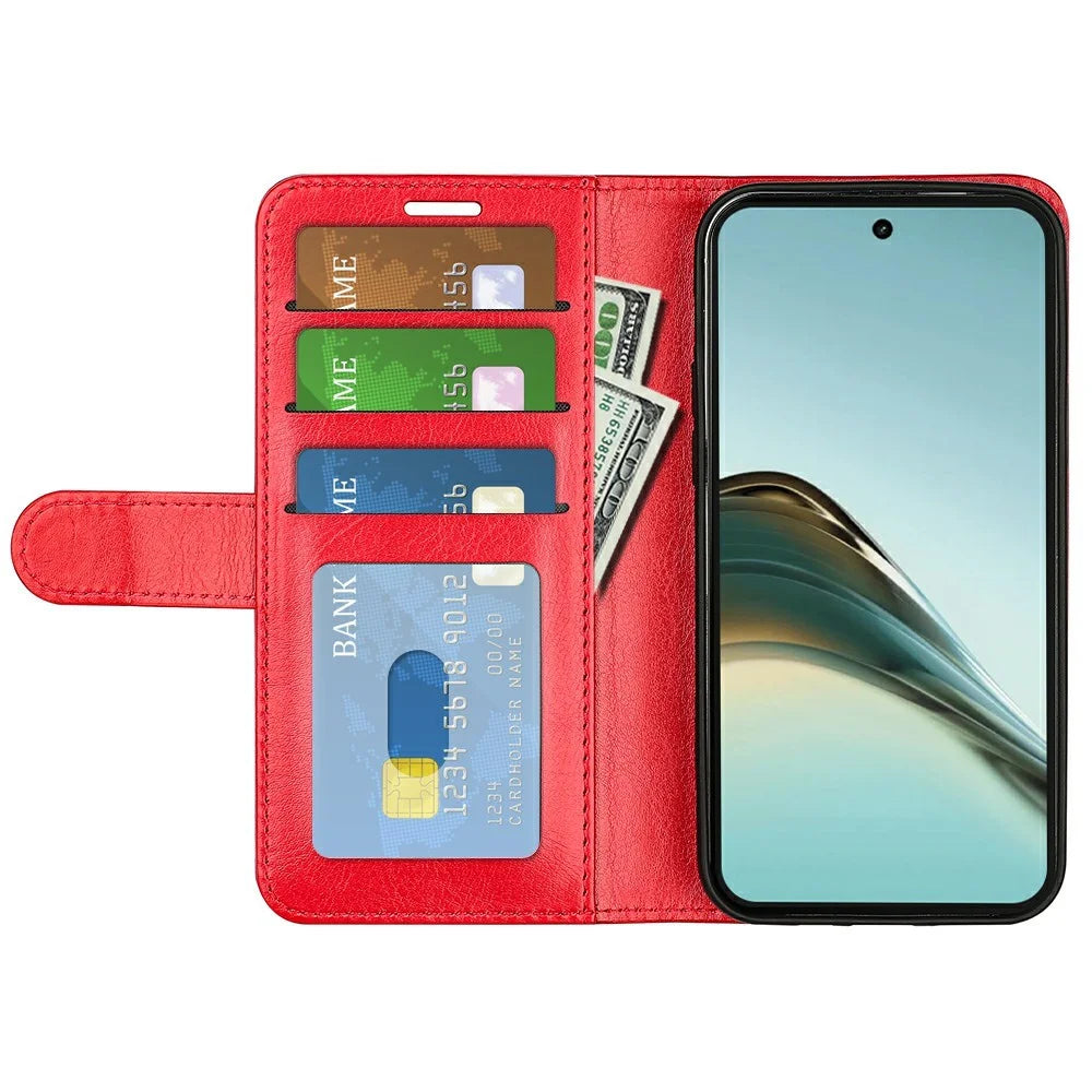 For Realme 13+ 5G (Global) / 13 Pro 5G (China) Wallet Case Crazy Horse Texture Stand Leather Phone Cover - Red - 2