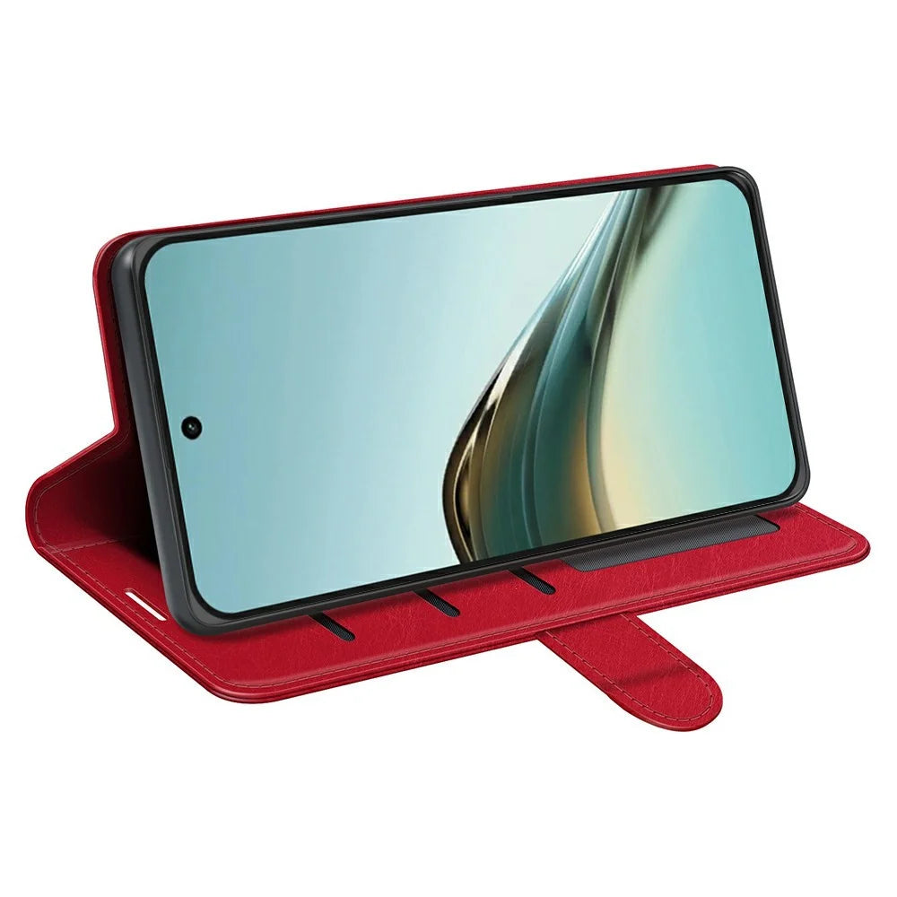 For Realme 13+ 5G (Global) / 13 Pro 5G (China) Wallet Case Crazy Horse Texture Stand Leather Phone Cover - Red - 3