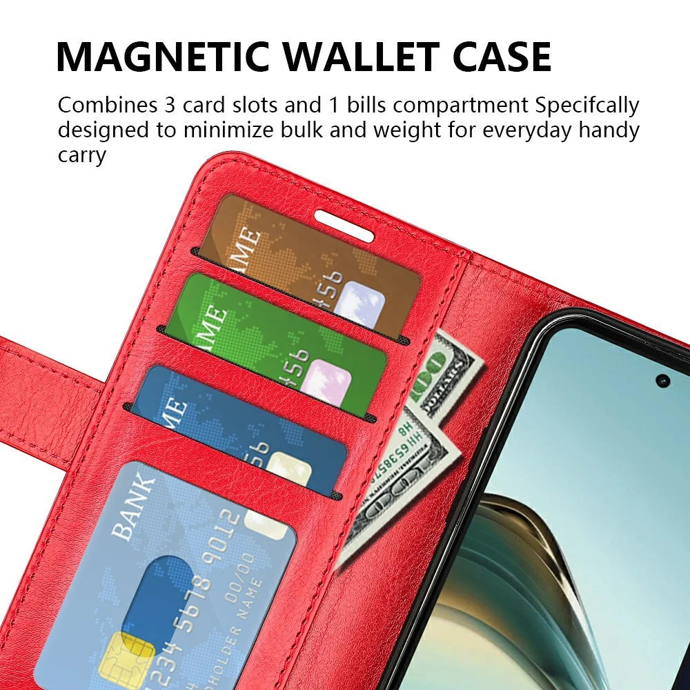 For Realme 13+ 5G (Global) / 13 Pro 5G (China) Wallet Case Crazy Horse Texture Stand Leather Phone Cover - Red - 4