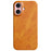For iPhone 16 Case Calf Texture PU Leather Hard PC Protective Phone Cover - Orange - 1