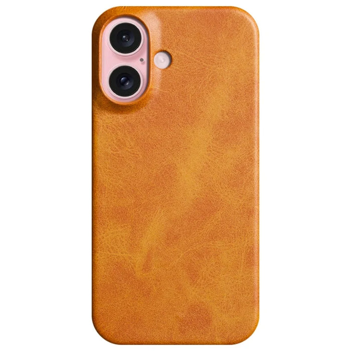 For iPhone 16 Case Calf Texture PU Leather Hard PC Protective Phone Cover - Orange - 1