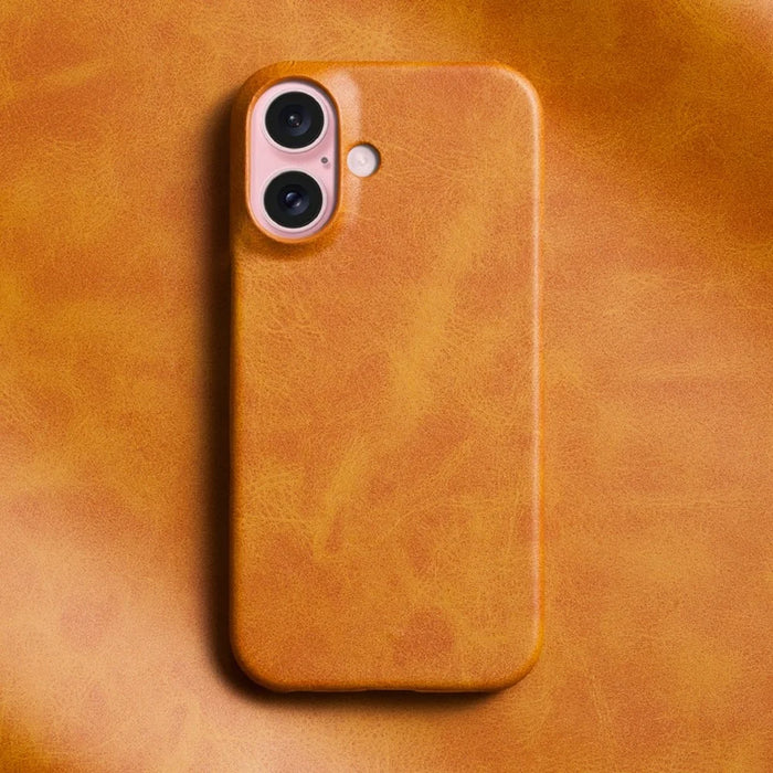 For iPhone 16 Case Calf Texture PU Leather Hard PC Protective Phone Cover - Orange - 2