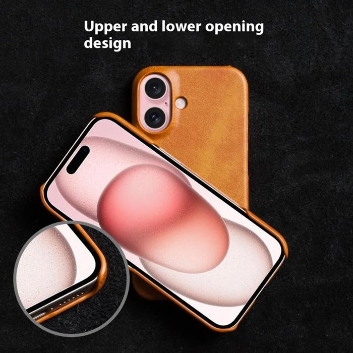 For iPhone 16 Case Calf Texture PU Leather Hard PC Protective Phone Cover - Orange - 4