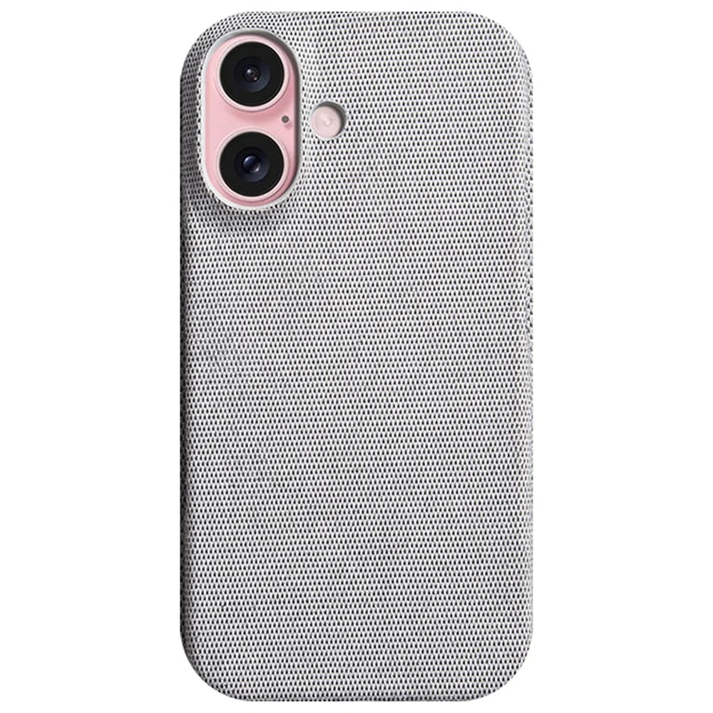For iPhone 16 Case Cloth Texture Anti-Scratch Protective PC Phone Cover - Light Grey - 1
