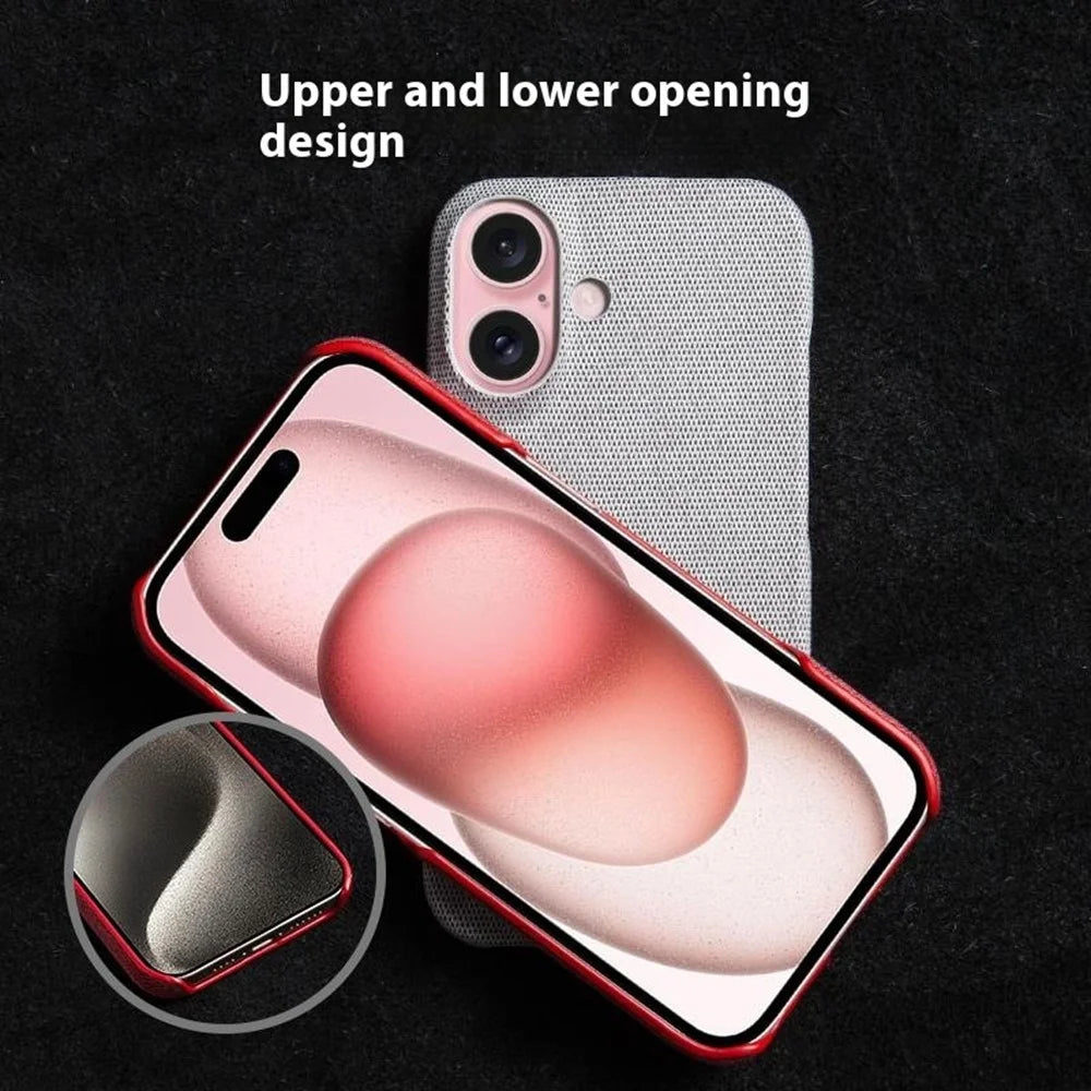 For iPhone 16 Case Cloth Texture Anti-Scratch Protective PC Phone Cover - Light Grey - 4