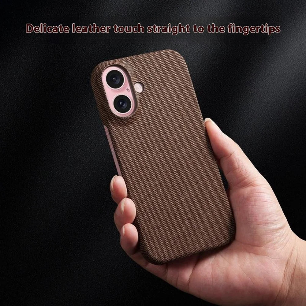 For iPhone 16 Case Cloth Texture Anti-Scratch Protective PC Phone Cover - Light Grey - 5