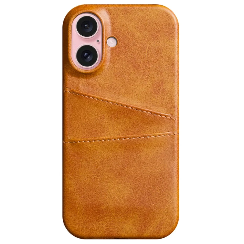 For iPhone 16 Plus Case Dual Card Slots PU Leather + Hard PC Phone Cover - Orange - 1