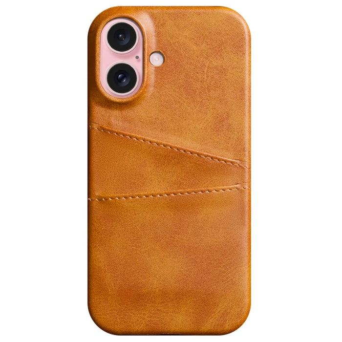 For iPhone 16 Plus Case Dual Card Slots PU Leather + Hard PC Phone Cover - Orange - 1