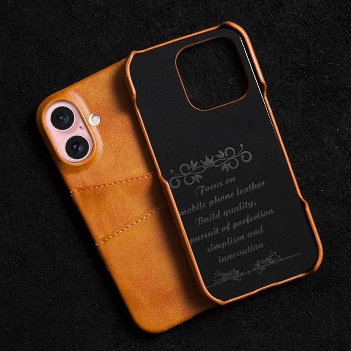 For iPhone 16 Plus Case Dual Card Slots PU Leather + Hard PC Phone Cover - Orange - 4