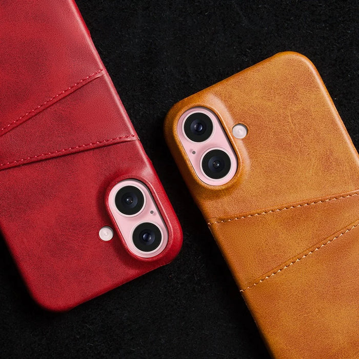 For iPhone 16 Plus Case Dual Card Slots PU Leather + Hard PC Phone Cover - Orange - 5
