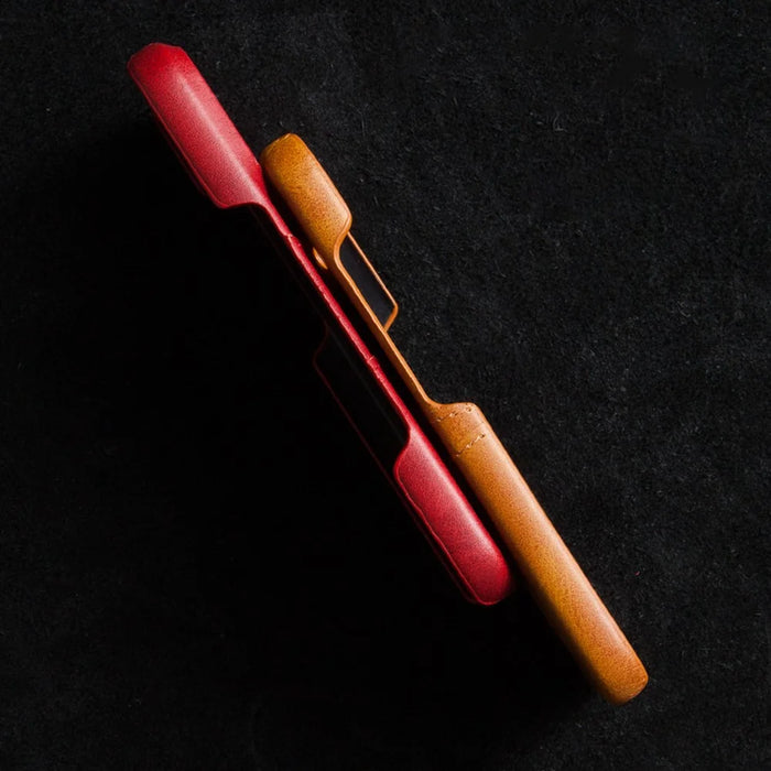 For iPhone 16 Plus Case Dual Card Slots PU Leather + Hard PC Phone Cover - Orange - 6