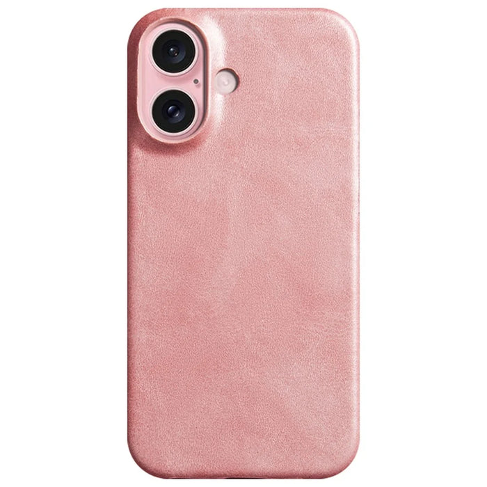 For iPhone 16 Plus Case Calf Texture PU Leather Hard PC Protective Phone Cover - Rose Gold - 1