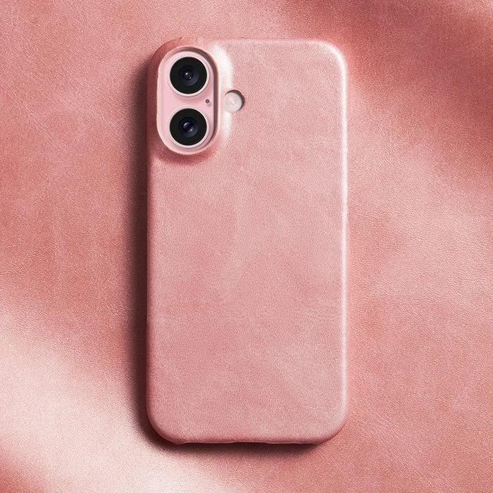 For iPhone 16 Plus Case Calf Texture PU Leather Hard PC Protective Phone Cover - Rose Gold - 2