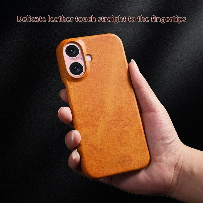 For iPhone 16 Plus Case Calf Texture PU Leather Hard PC Protective Phone Cover - Rose Gold - 5