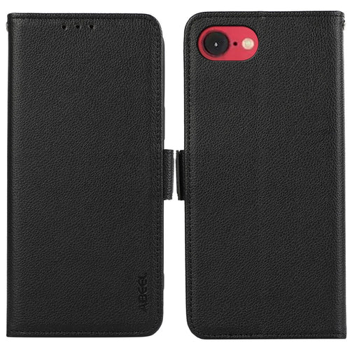 ABEEL For iPhone 17e / 16e Case Litchi Texture Leather RFID Blocking Phone Cover - Black - 1