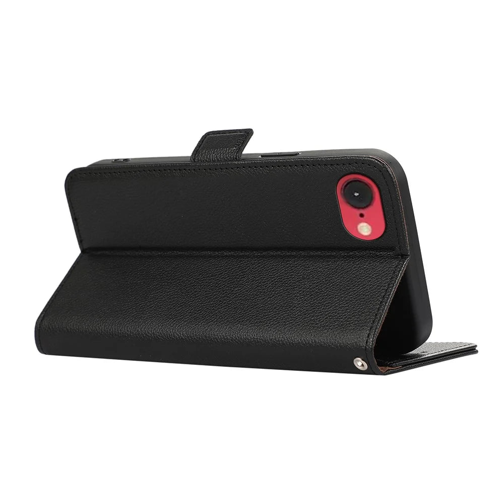 ABEEL For iPhone 17e / 16e Case Litchi Texture Leather RFID Blocking Phone Cover - Black - 3