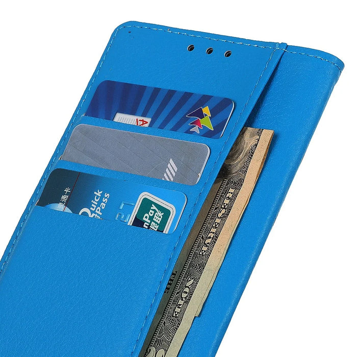 For iPhone 17e / 16e Wallet Case PU Leather Phone Cover Litchi Texture - Blue - 4