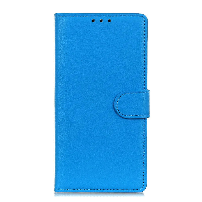 For iPhone 17e / 16e Wallet Case PU Leather Phone Cover Litchi Texture - Blue - 6