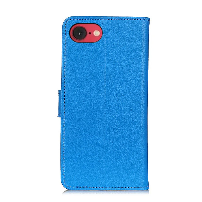 For iPhone 17e / 16e Wallet Case PU Leather Phone Cover Litchi Texture - Blue - 7