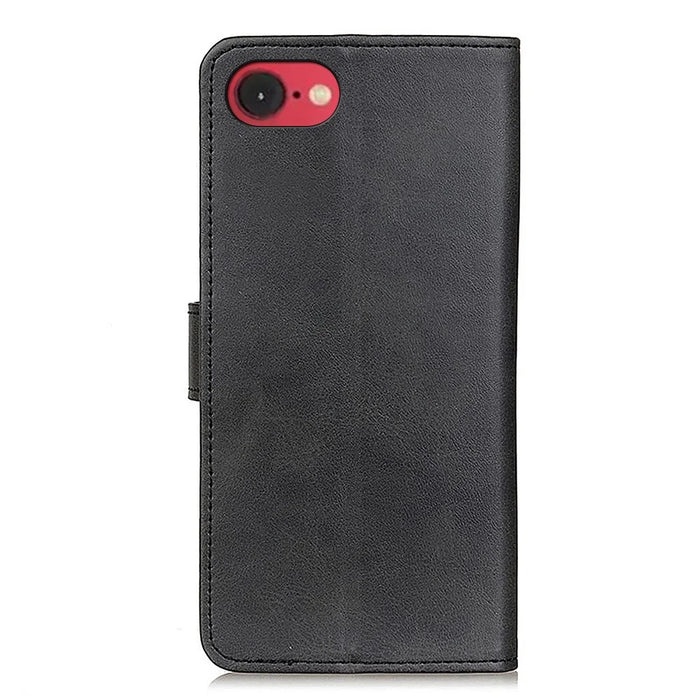 For iPhone 17e / 16e Stand Wallet Case Cowhide Texture Leather Phone Cover - Black - 7