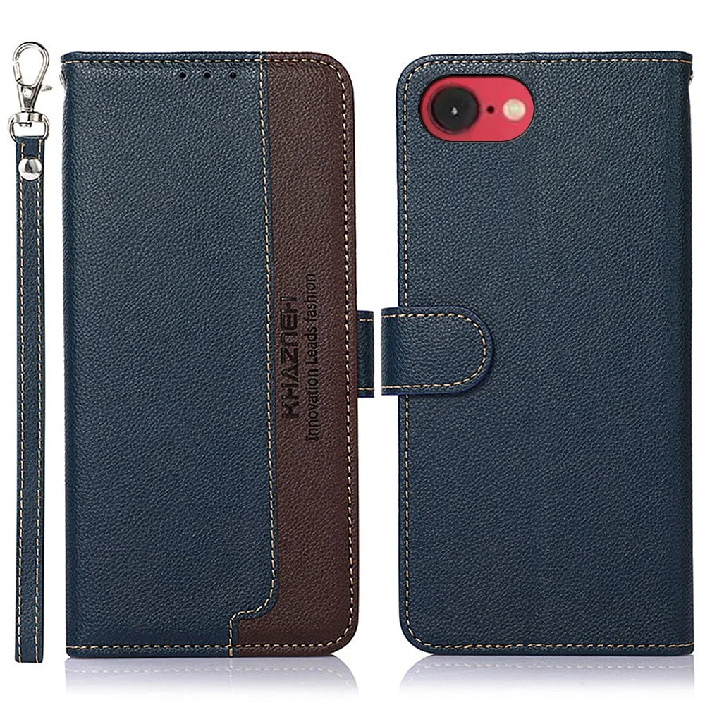 KHAZNEH For iPhone 17e / 16e Case RFID Blocking Wallet PU Leather Phone Cover - Blue - 1