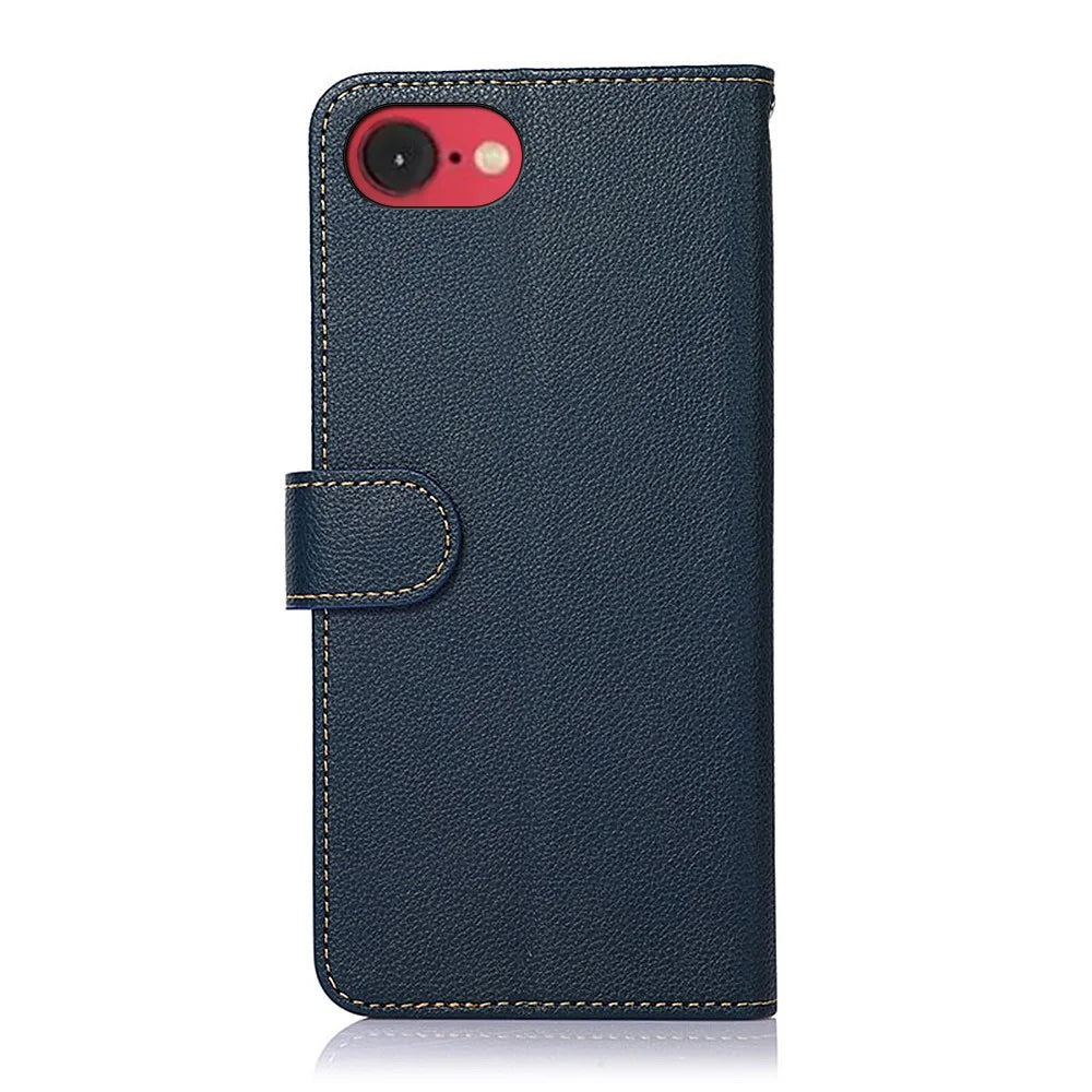 KHAZNEH For iPhone 17e / 16e Case RFID Blocking Wallet PU Leather Phone Cover - Blue - 7