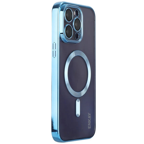 ENKAY HAT PRINCE For iPhone 16 Pro Magnetic Clear Case Shockproof TPU Phone Cover with Lens Film - Dark Blue - 1