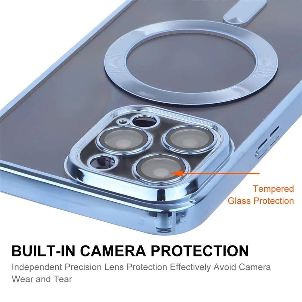 ENKAY HAT PRINCE For iPhone 16 Pro Magnetic Clear Case Shockproof TPU Phone Cover with Lens Film - Dark Blue - 4